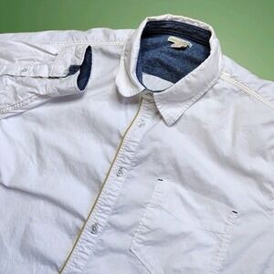 Carbon2Cobalt Mens White Button-Up Denim Trim Long Sleeve Shirt Size Large